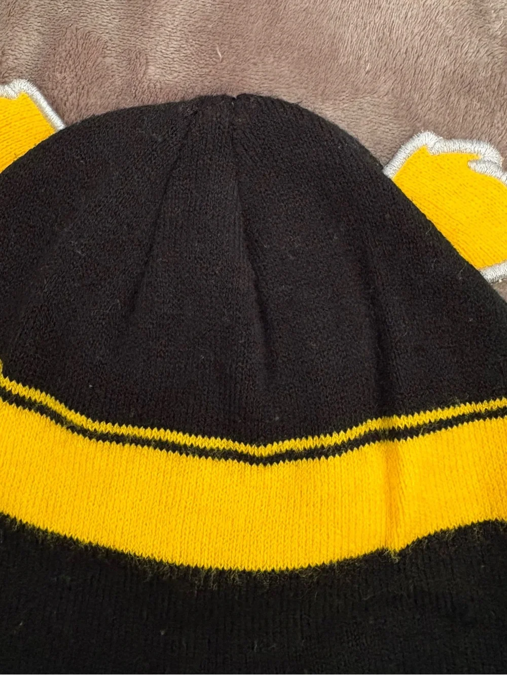 NHL Boston Bruins Earflap Knit Hat in Black, Yellow & Gray